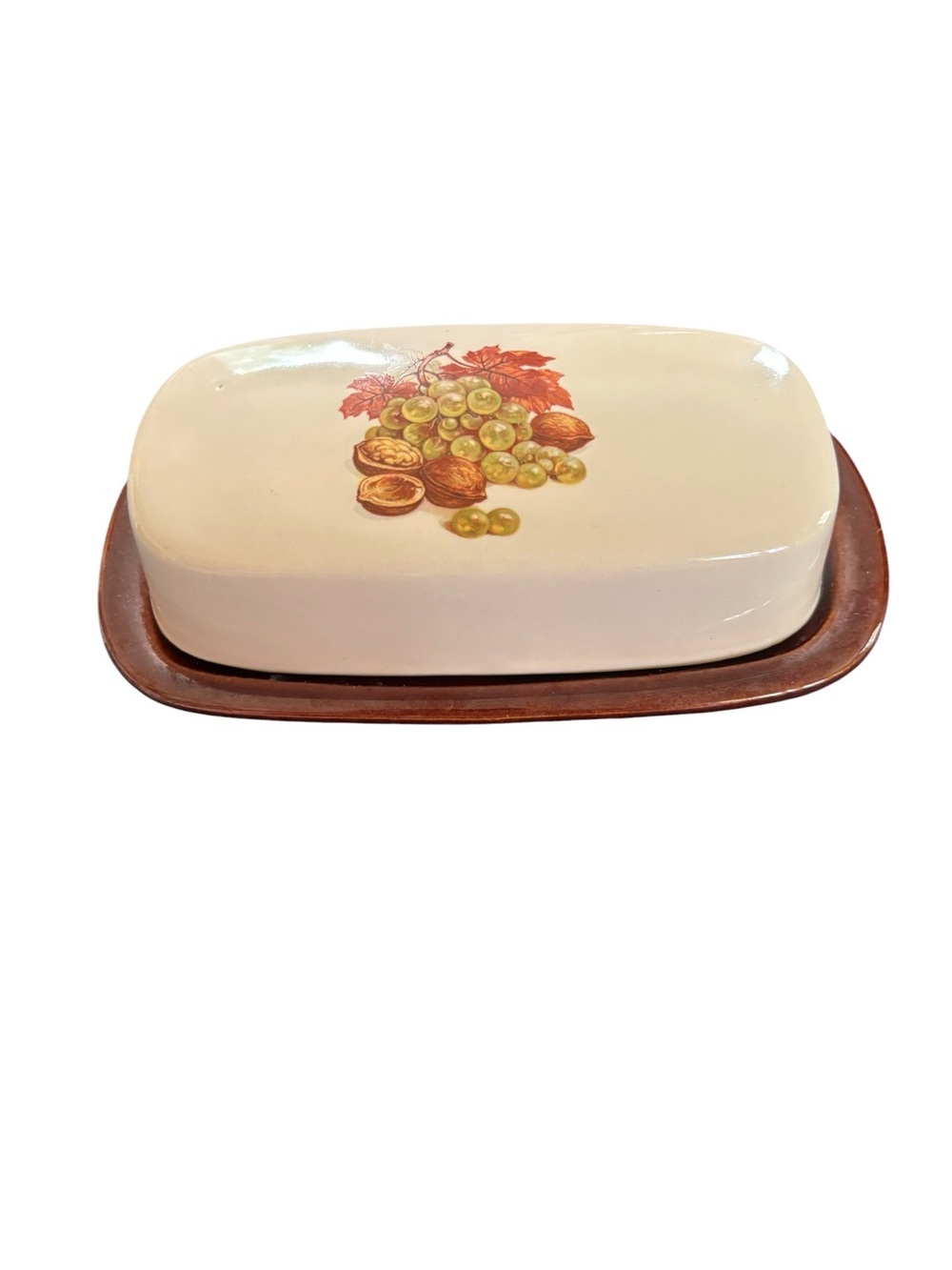 VTG McCoy Pottery Covered Butter Dish Model #7013 Cream Lid Harvest Leaves Nuts